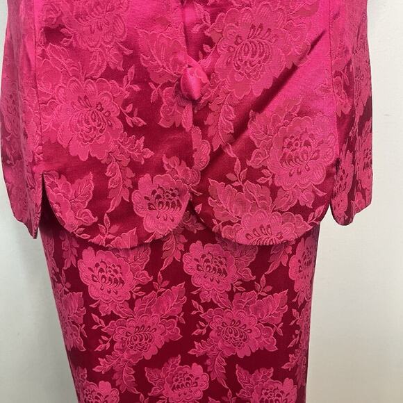Vintage Melissa 2pc Blazer Skirt Suit Plus sz 16W Pink Brocade Lace Beads 80's - Picture 7 of 14
